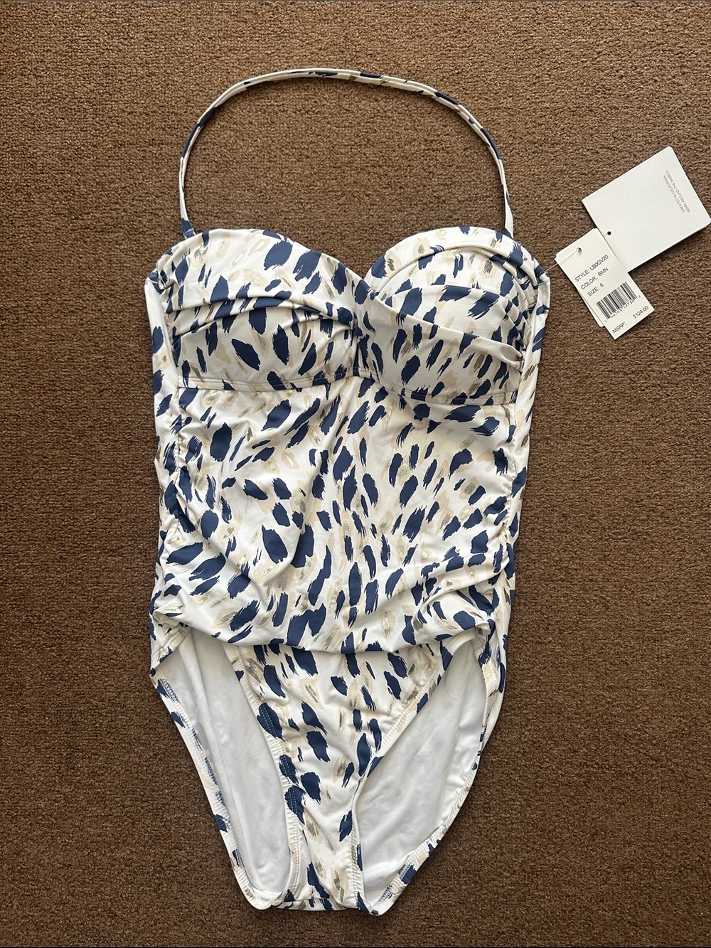 La Blanca Woman’s White and Navy Print One Piece Swimsuit size 6